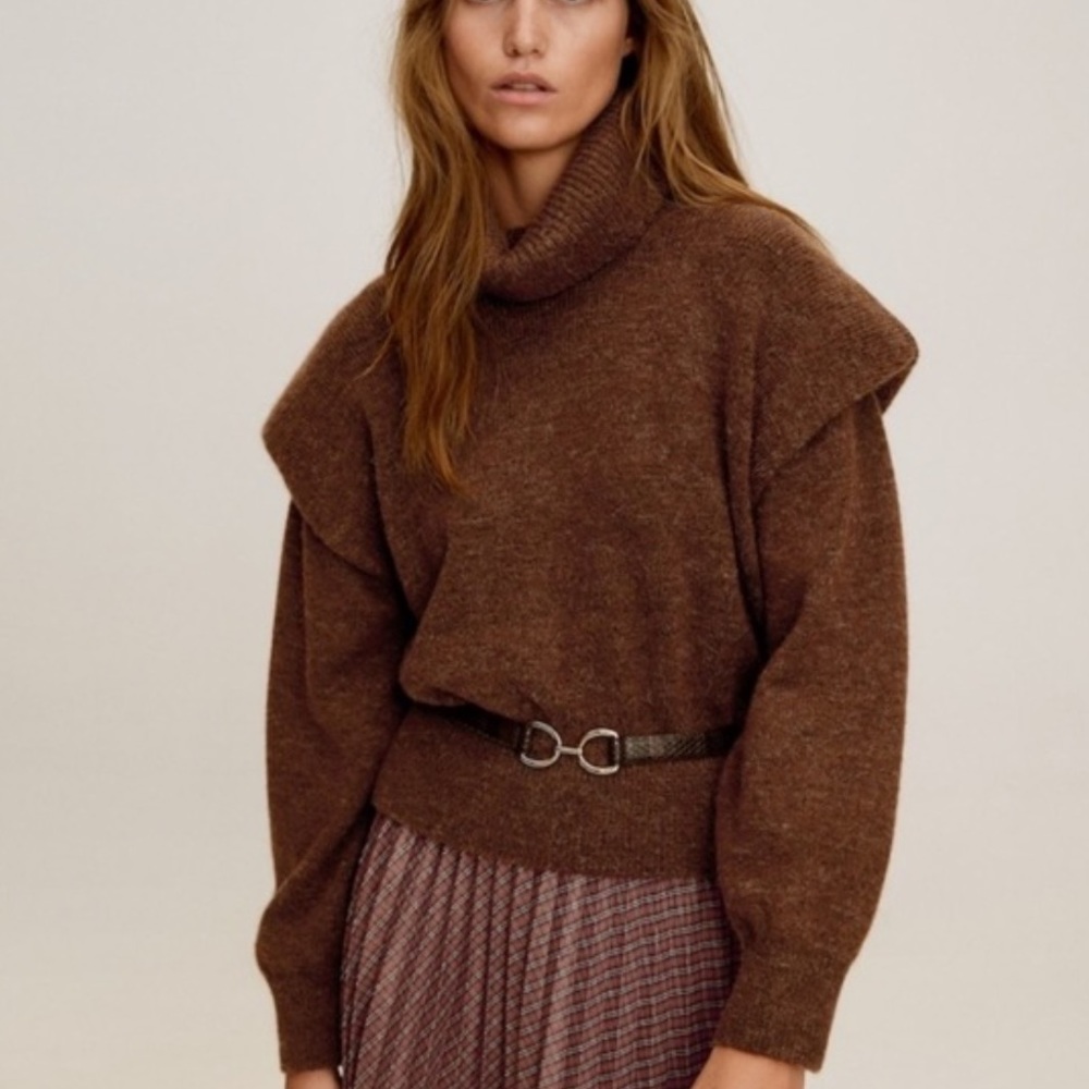 Mango padded shoulder turtleneck sweater